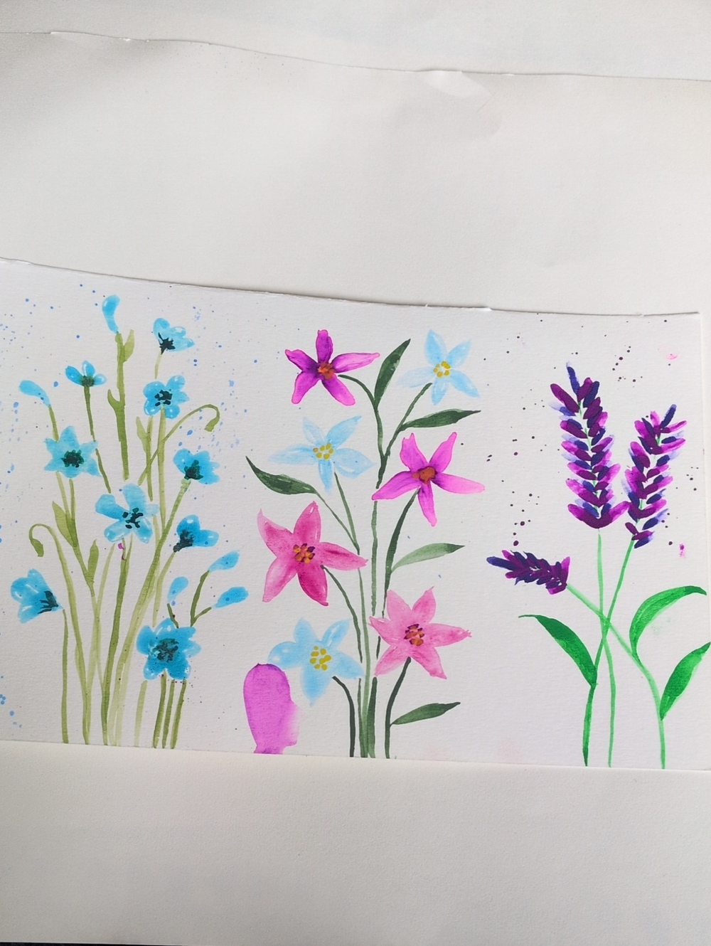 Watercolor Floral Artwork - Blue, Pink & Purple Blooms